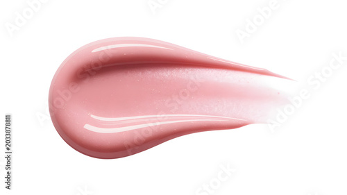 Smooth pink cosmetic cream smear on white background close up macro photography