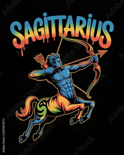 A striking graffiti portrait of the Sagittarius zodiac sign—a street art-style illustration for astrology and tattoos 