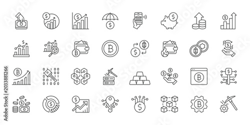Cryptocurrency icons in line design. cryptocurrency, crypto, bitcoin, wallet, blockchain, finance, trading on white background vector. Cryptocurrency editable stroke icon