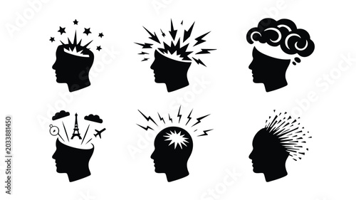 Konstfotografi Collection of various microchip and processor icons in line art style for tech a