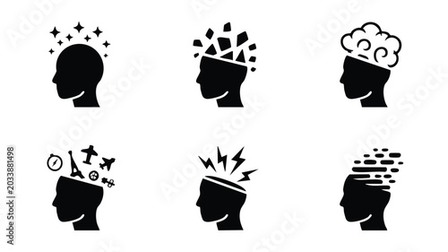 Konstfotografi Collection of various microchip and processor icons in line art style for tech a