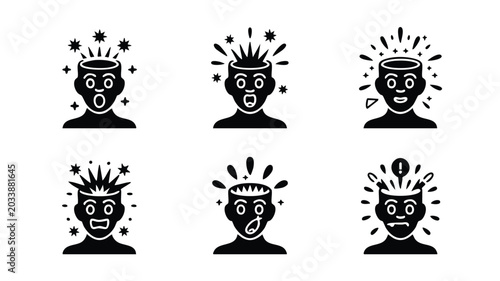Tableau sur toile Collection of cartoon faces with exploding heads and shocked expressions