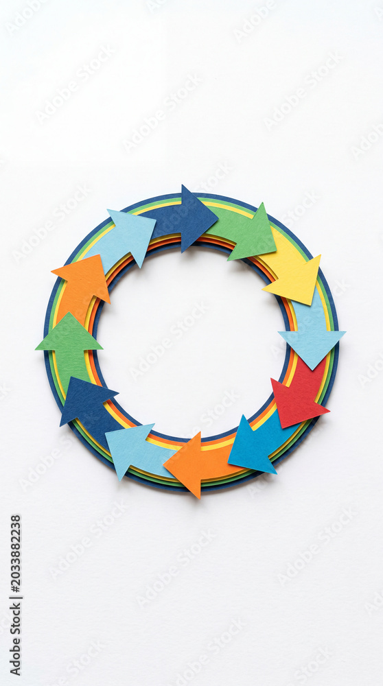Fototapeta premium Cardboard rainbow three arrow recycle symbol on white copy space background