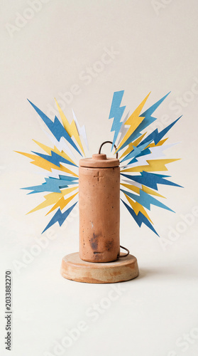 Paper lightning bolts emerging from copper coil energy concept