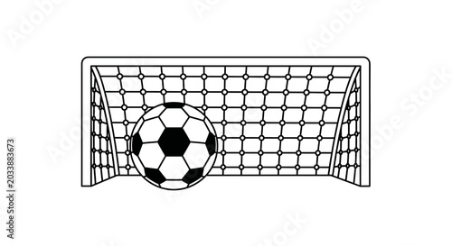 Schilderij op canvas Soccer Goal Net with Ball - Line Art Illustration