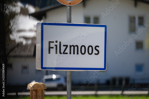 Town sign of Filzmoos in Austria in summer - symbolic image