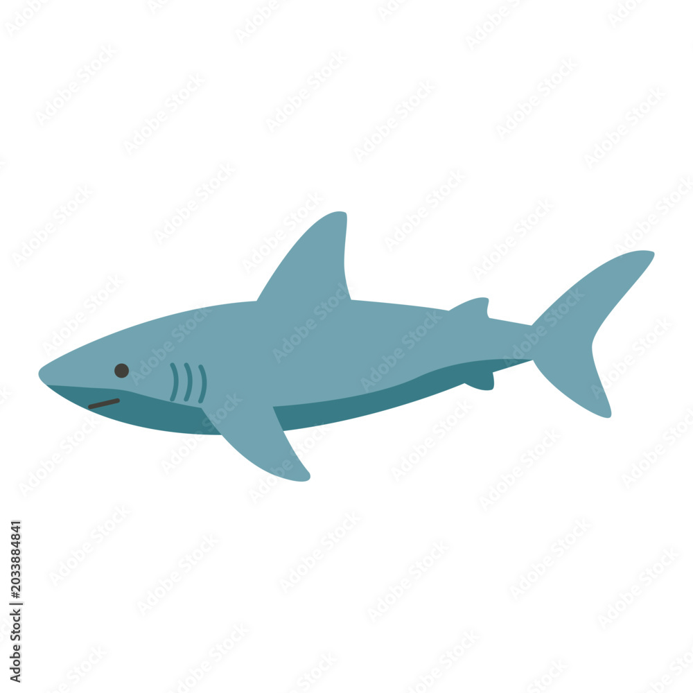 Obraz premium Cute Blue Shark Cartoon Illustration For Ocean Predator Marine Animal Collection