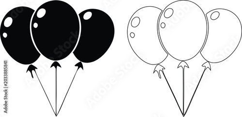 Fényképezés Black and white bunch of three balloons party celebration silhouette
