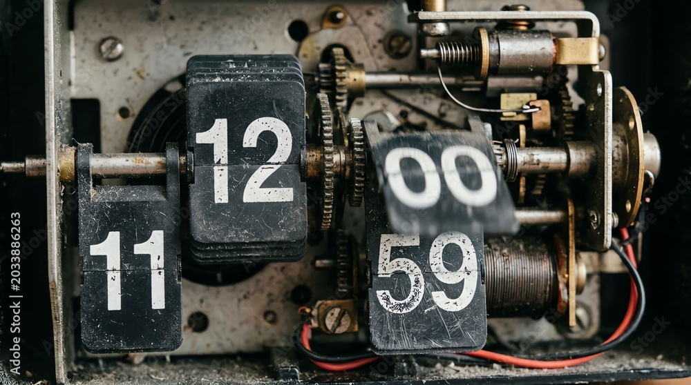 Fototapeta premium Vintage Mechanical Timer with Multiple Dials and Gears for Industrial Use.