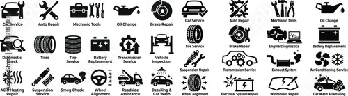 Tableau sur toile Auto repair services icons and keywords