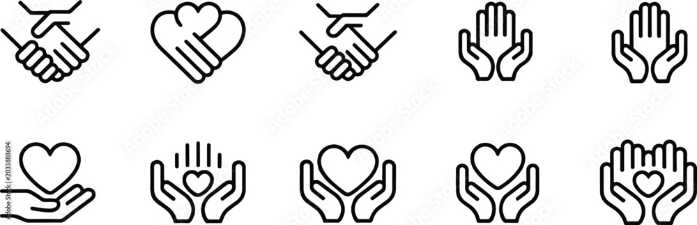 Fototapeta premium Set of diverse hand gesture icons illustrating various communication and emotional expressions