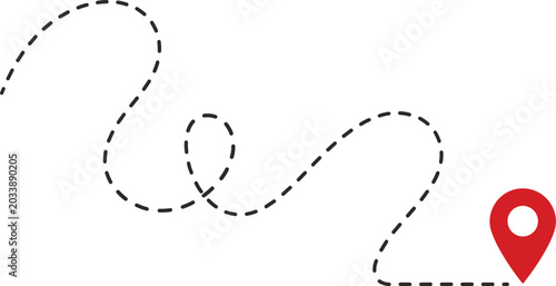 Canvastavla Simple black dotted line tracing a winding path ending at a bright red map pin marker on a clean white background