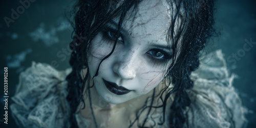 The Pale Dolls of Shadow: Faces Etched in Cold, Gothic Stillness, ai generated.