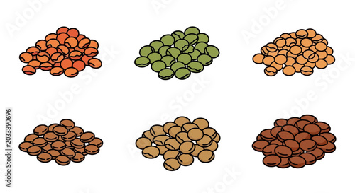 Fotografi Variety of colorful bean piles.