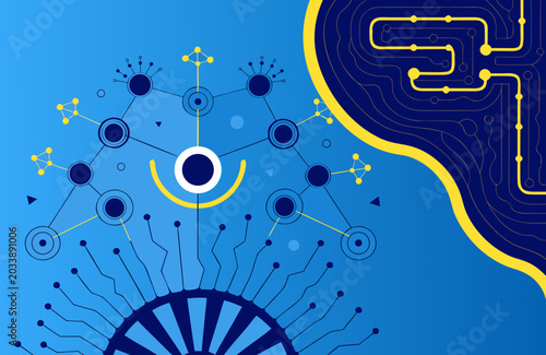 Futuristic AI technology vector background, glowing neural network, digital brain, cyber connections, blue gradient, abstract tech illustration, modern editable vector style
