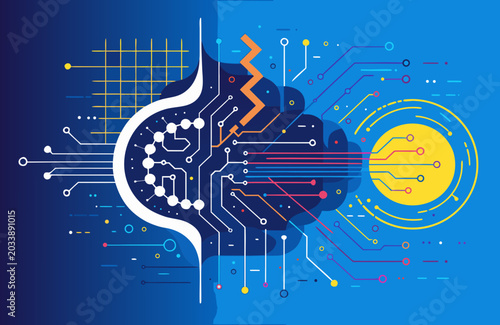 Abstract blue digital technology circuit board vector illustration.