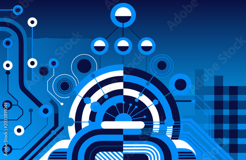 Abstract artificial intelligence and cybernetic network technology vector background.