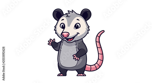 Bild auf Leinwand Cute cartoon opossum waving hello, friendly animal character illustration