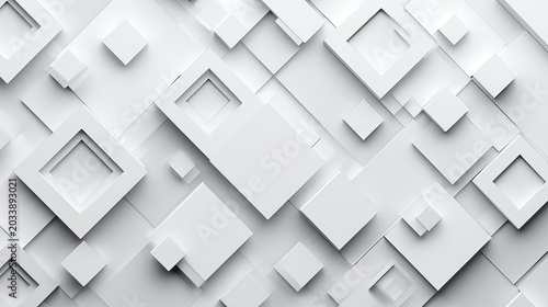 A modern white abstract background with various sized squares and rectangles