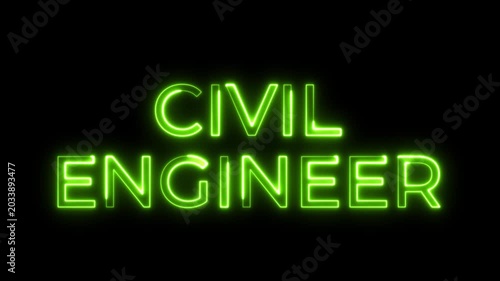 Green Neon Civil Engineer Text Animation on Black Background