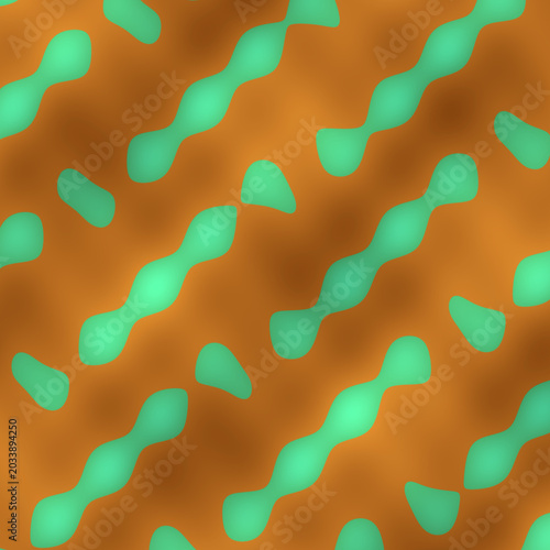 Abstract fluid organic pattern with neon green wavy shapes on brown background