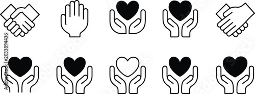 Bilde på lerret Set of diverse hand gesture icons showing love and communication symbols isolate