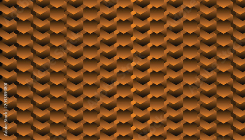 Fényképezés Luxury Bronze Orange 3D Hexagon Geometric Seamless Pattern Background