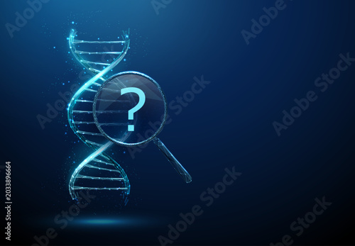 Cuadro en lienzo 3D blue DNA and a magnifying glass with a question mark