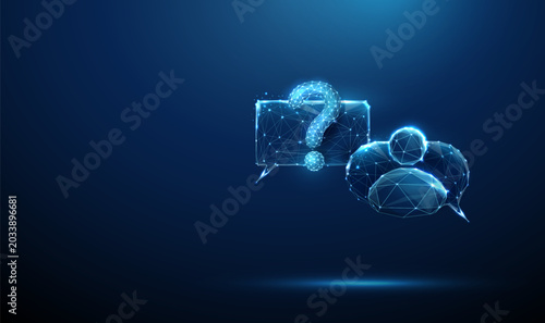 3D blue chat bubbles with question mark and avatar icon User inquiry, ai chat assistant, virtual agent help desk, faq support, customer answer, knowledge base concept