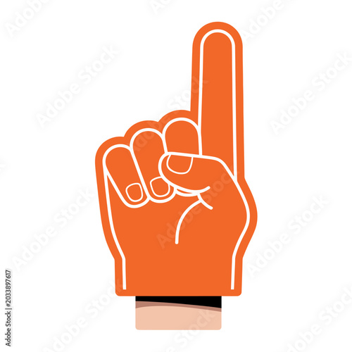 orange foam finger glove hand gesture