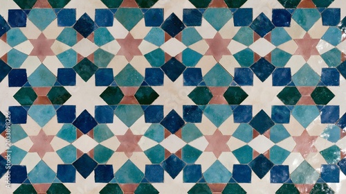 Foto Seamless mosaic of hand-cut Moroccan zellige tiles in vibrant geometric star pat
