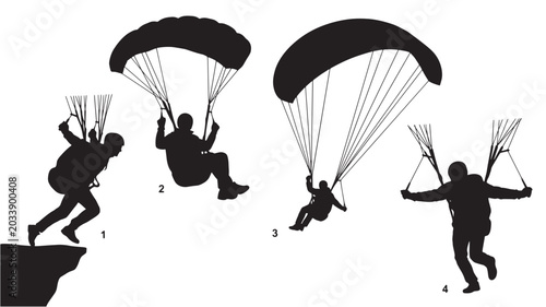Parachuters Jumping Off Cliff Silhouettes For Adventure Sports Concepts