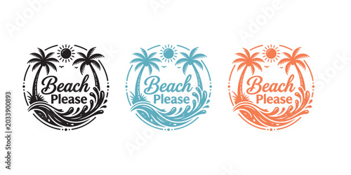 Slika na platnu Beach please tropical palm tree design set in three color variations