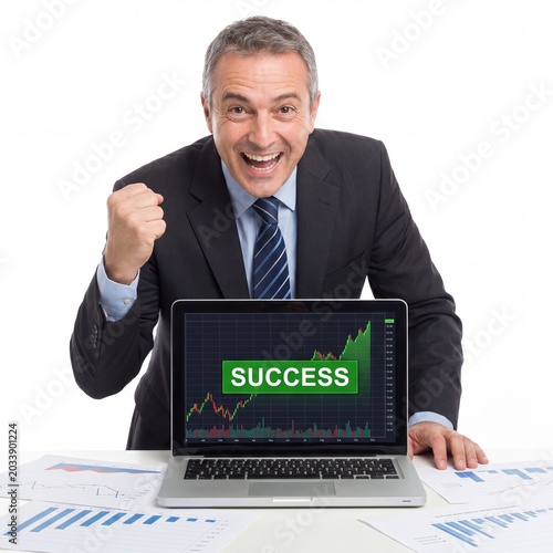Investor celebrating stock market success