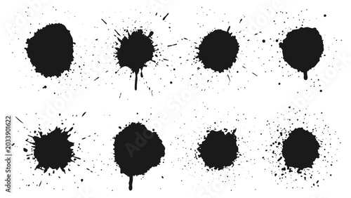 Tableau sur toile Black ink splatter vector set with abstract hand drawn paint blots drop splats a