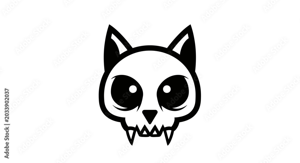 Fototapeta premium Cute stylized cat skull cartoon vector illustration.