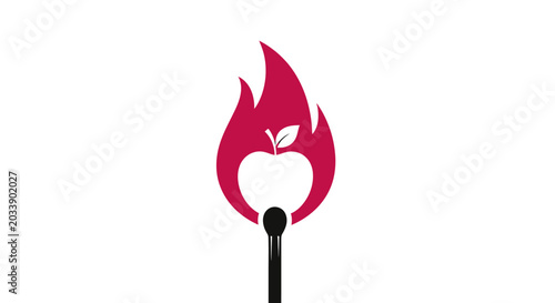 Obraz na płótnie Creative matchstick flame in apple shape logo icon