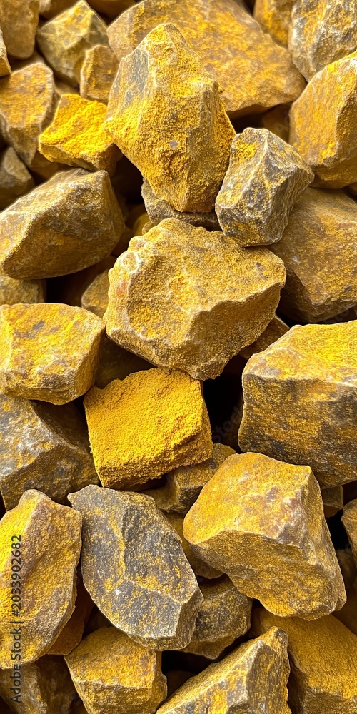 Fototapeta premium Abstract Texture of Turmeric Pieces Filling the Frame with Golden Color for Culinary Spice Use