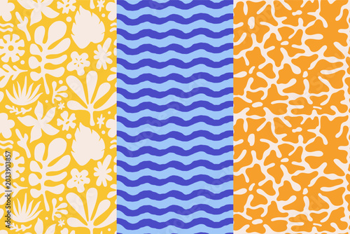 Tableau sur toile Vector hand-drawn seamless patterns set in a naive abstract art style with sketc
