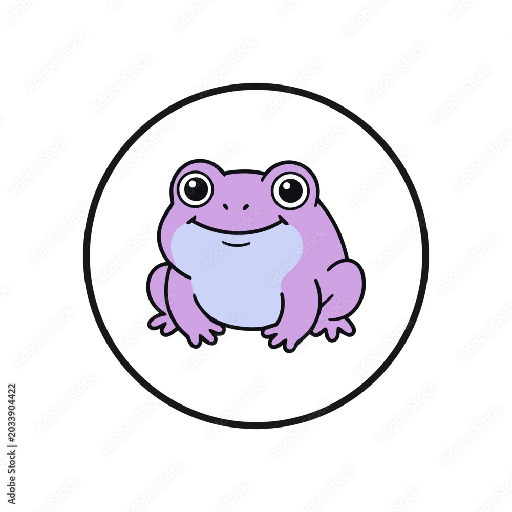 Fototapeta premium Cute Purple Frog Character in Circle Icon, Cartoon Style