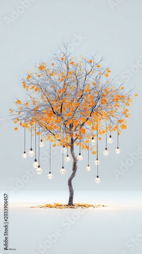 Surreal Autumn Tree with Glowing Leaves