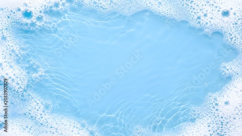 Light blue foamy water texture background with soap bubbles and soft liquid waves for cleaning product freshness skincare hygiene detergent spa wellness and abstract aqua design