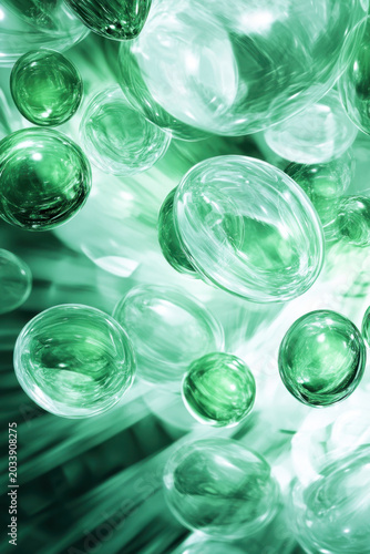 Abstract Art of Green Transparent Spheres