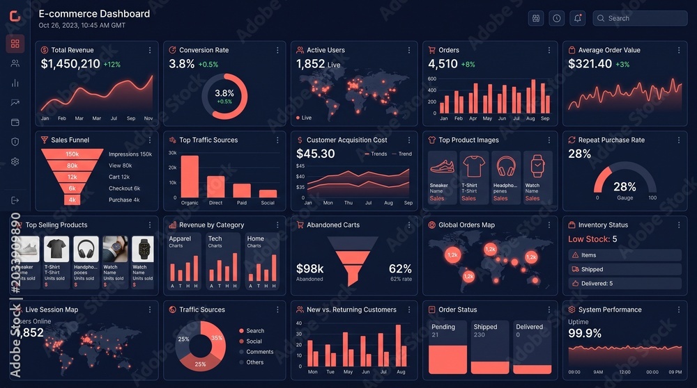 Naklejka premium E-commerce Analytics Dashboard Bento Grid