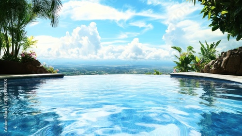 Serene infinity pool overlooking a picturesque landscape.