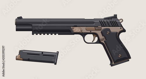 Картината върху платно Modern Semi Automatic Pistol Vector Illustration with Detachable Magazine