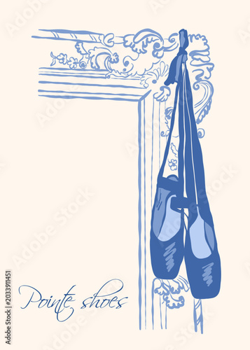 Foto An illustration of ballet pointe shoes, elegantly displayed on an antique frame in a classical style