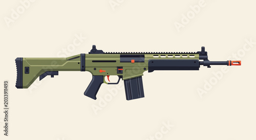 Принти на полотні Modern Tactical Assault Rifle Vector Illustration Isolated on White Background
