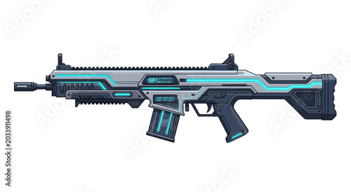 Bild auf Leinwand Futuristic Sci-Fi Assault Rifle Vector Illustration Isolated on White Background