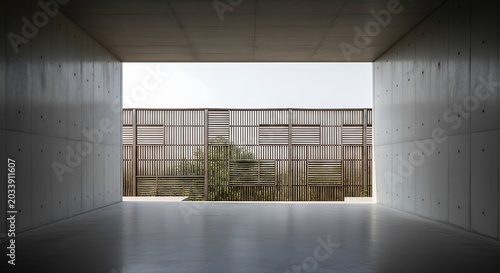 Empty square room with Empty wooden lattice wall outside the house, minimalist style